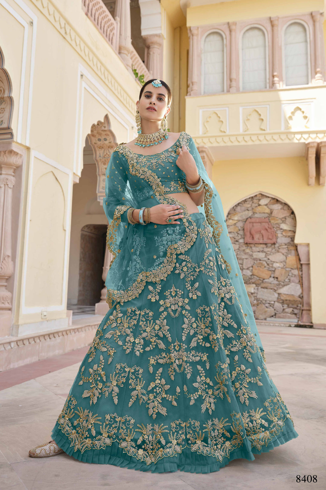 Teal Green Soft Net Semi Stitched Lehenga | Party Wear Lehenga for Women