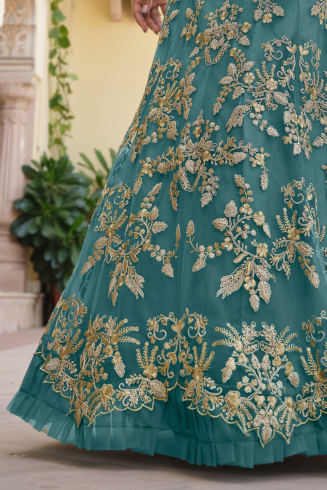 Teal Green Soft Net Semi Stitched Lehenga | Party Wear Lehenga for Women