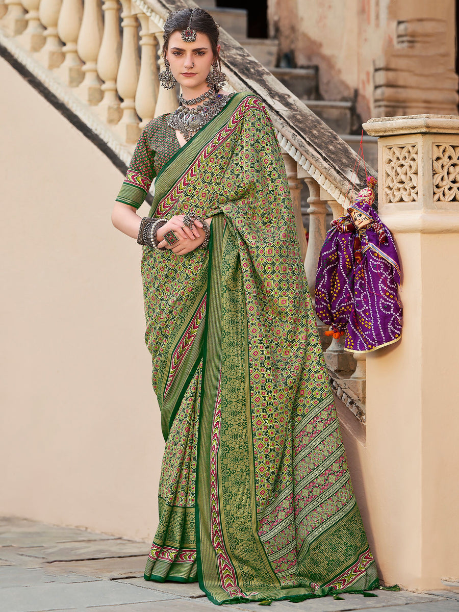 Green silk saree crafted for elegance and style.