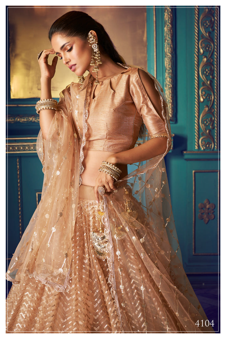 BEIGE Lehenga with Sequin Work | Elegant Soft Net Lehenga for Women