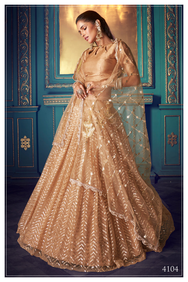 BEIGE Lehenga with Sequin Work | Elegant Soft Net Lehenga for Women