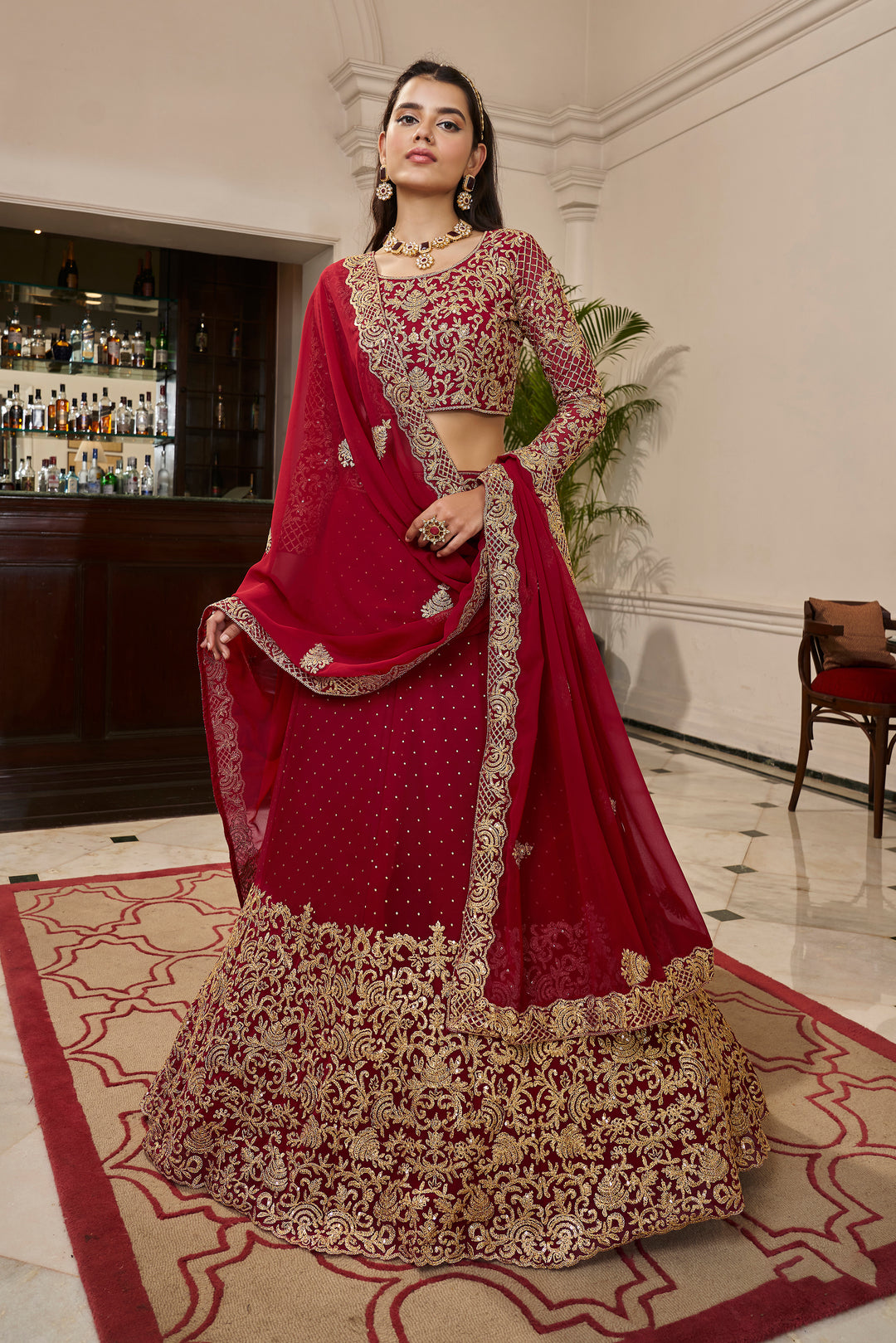 Red Georgette Lehenga | Bridal Lehenga Choli Set for Wedding