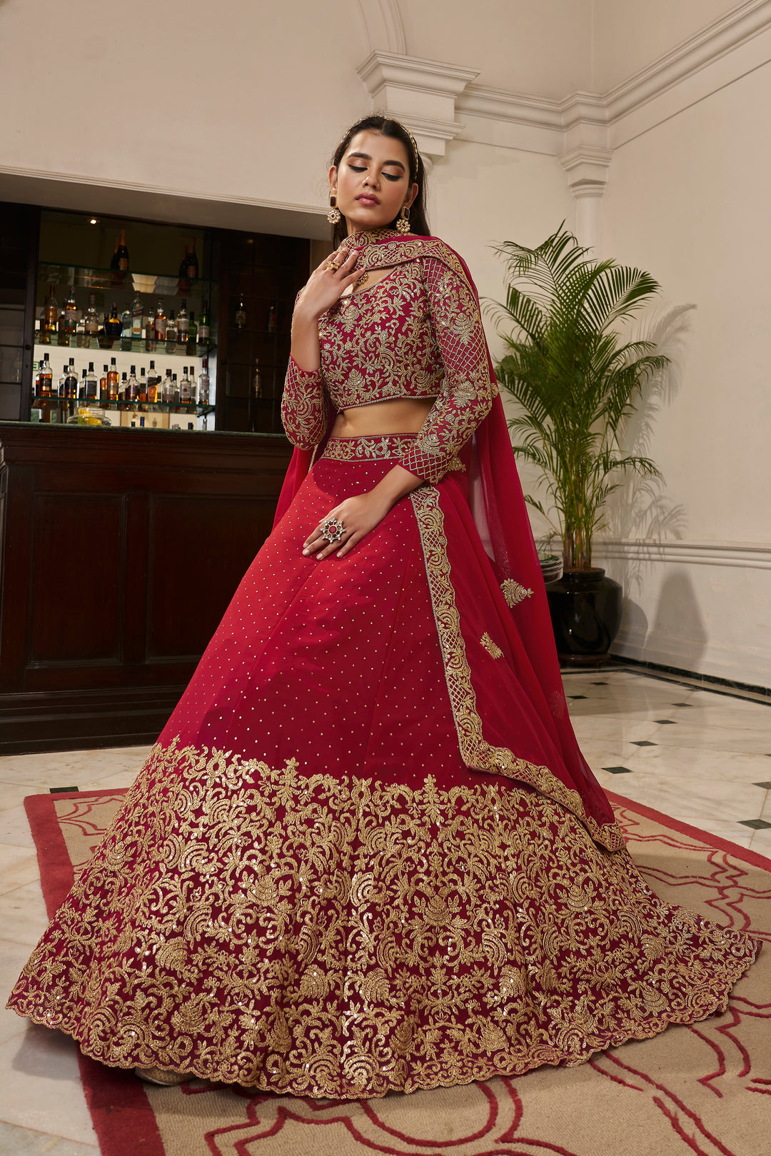 Red Georgette Lehenga | Bridal Lehenga Choli Set for Wedding