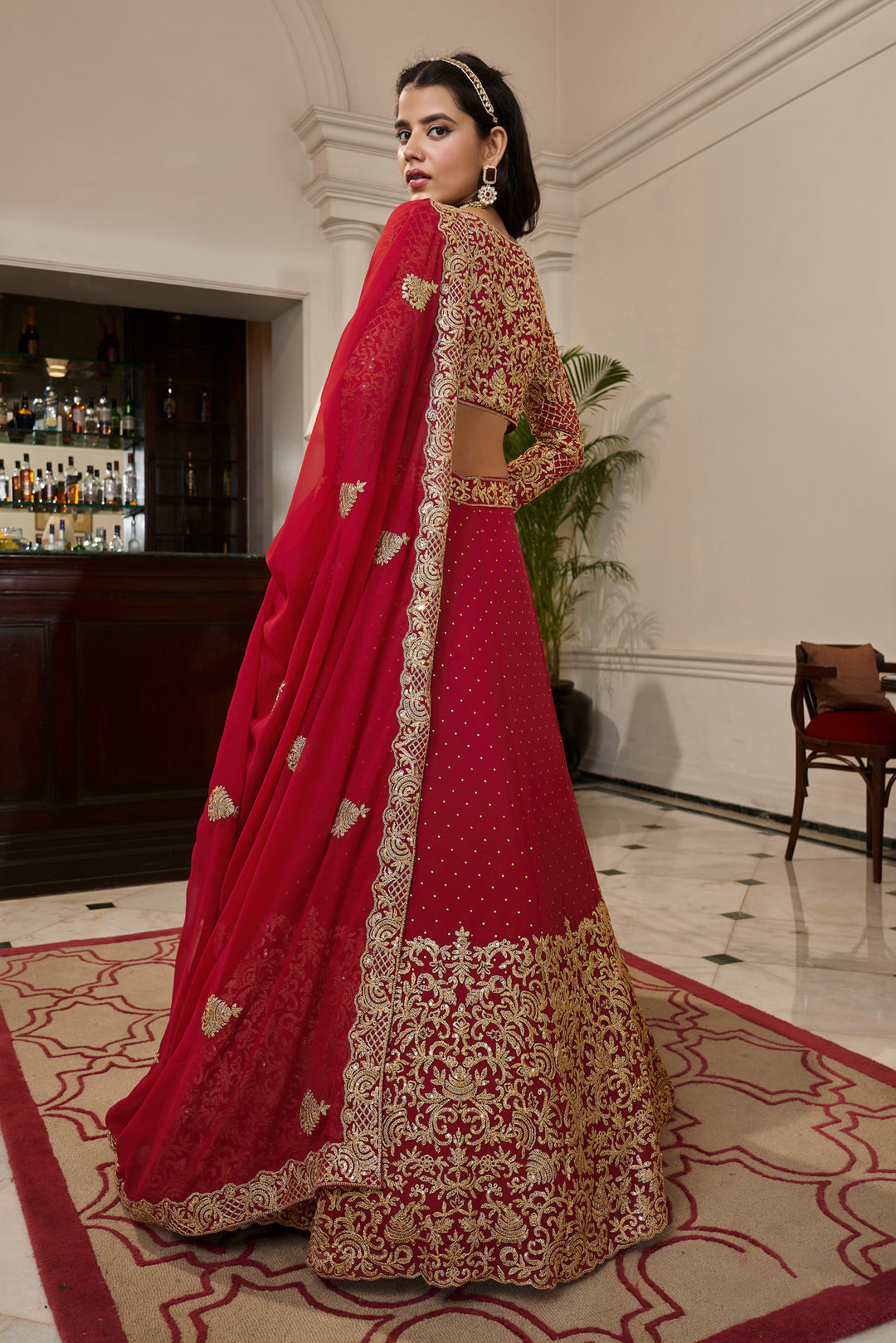 Red Georgette Lehenga | Bridal Lehenga Choli Set for Wedding