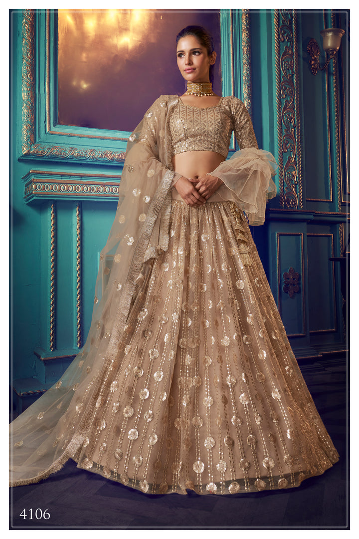 BEIGE Lehenga with Sequin Work | Elegant Soft Net Lehenga for Women