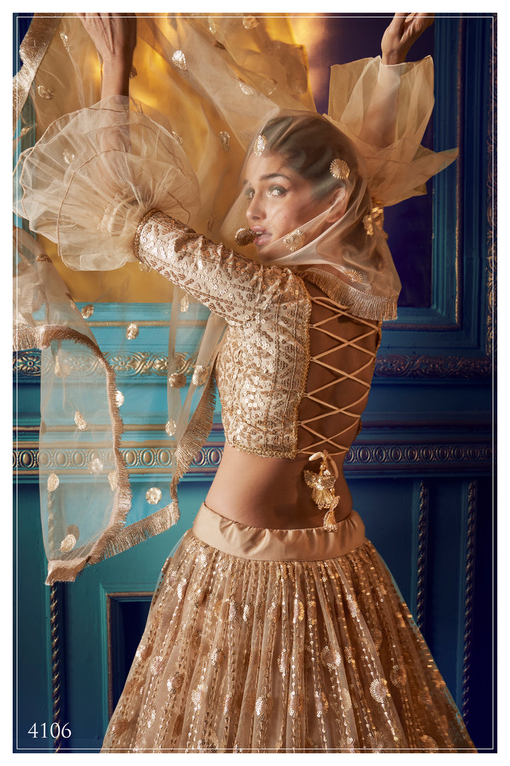 BEIGE Lehenga with Sequin Work | Elegant Soft Net Lehenga for Women