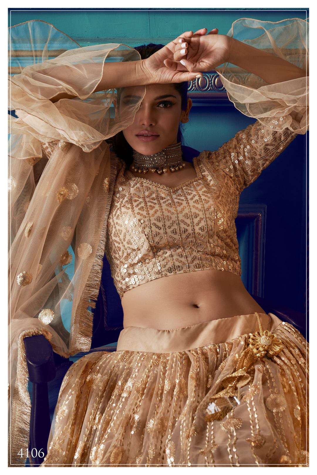 BEIGE Lehenga with Sequin Work | Elegant Soft Net Lehenga for Women