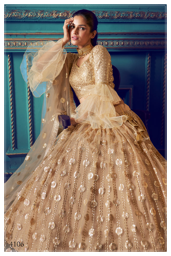 BEIGE Lehenga with Sequin Work | Elegant Soft Net Lehenga for Women