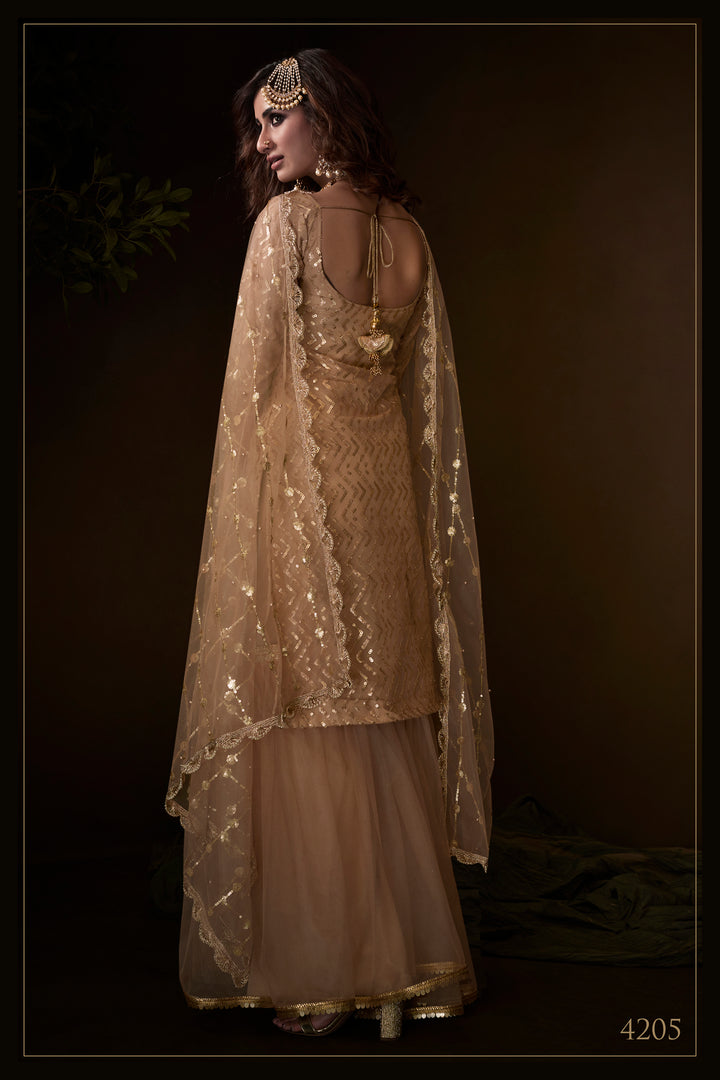 Beige Sharara Set | Sequin, Dori & Mirror Work Kurti with Dupatta