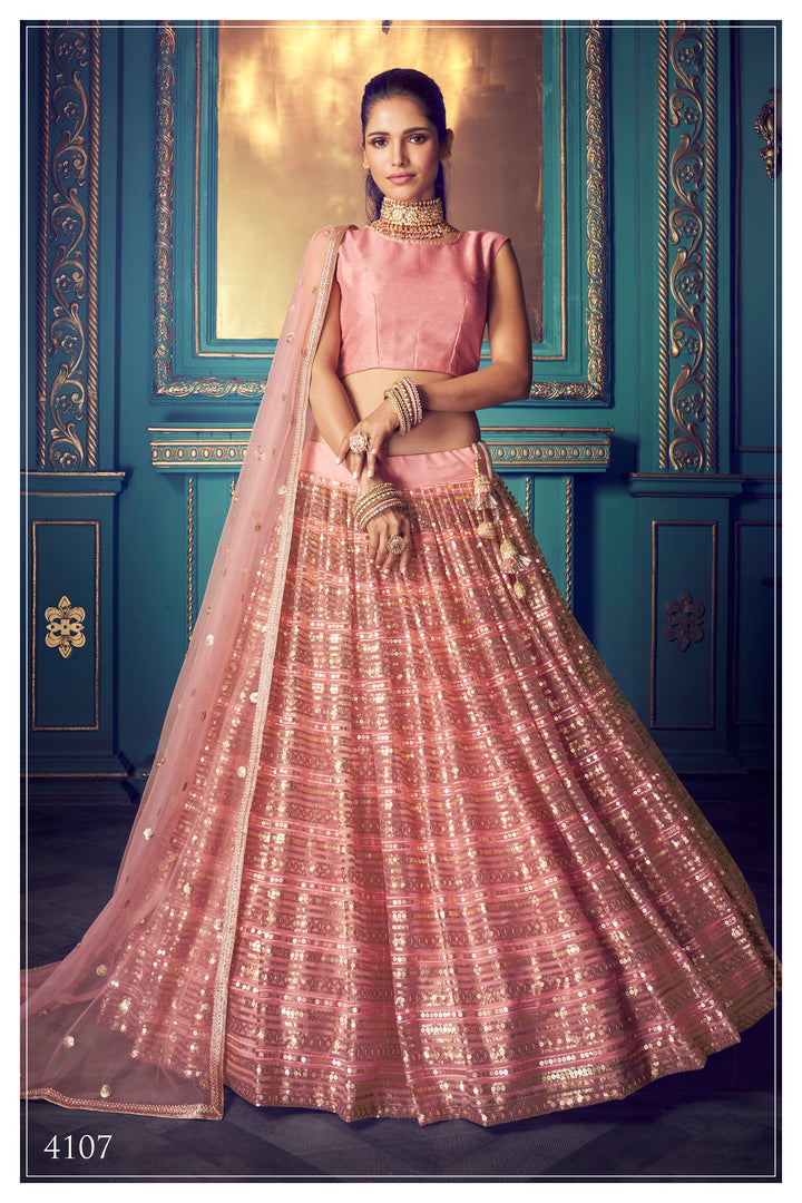 PINK Lehenga with Sequin Work | Elegant Soft Net Lehenga for Women