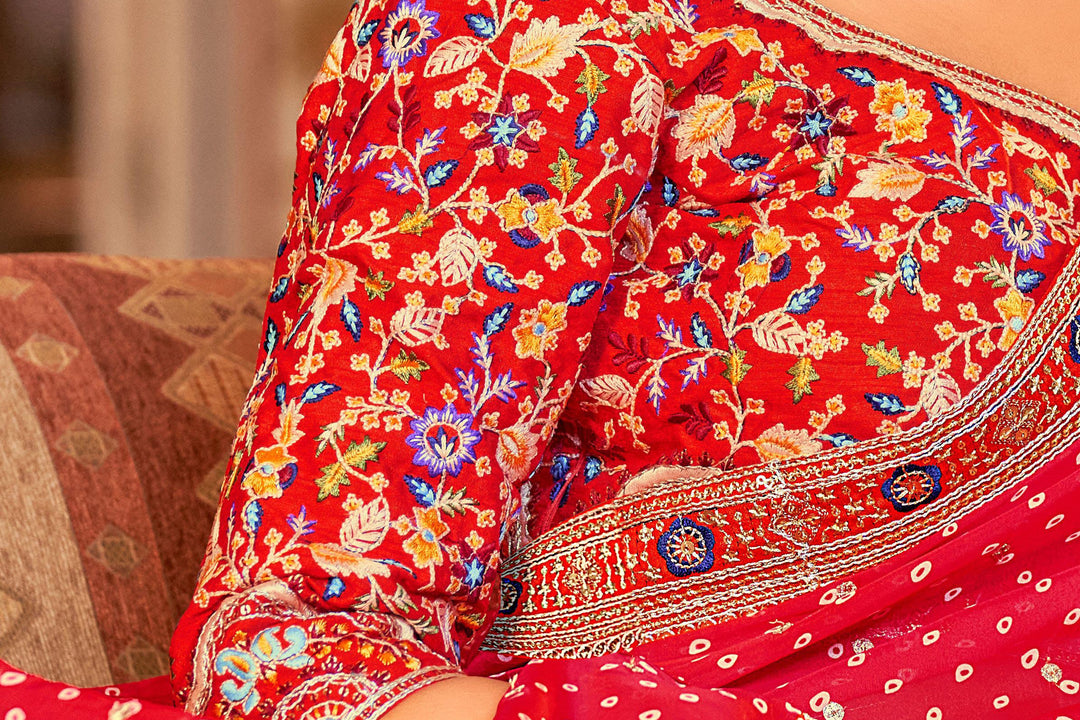 Red Saree with Intricate Embroidery | Festive Indian Sari