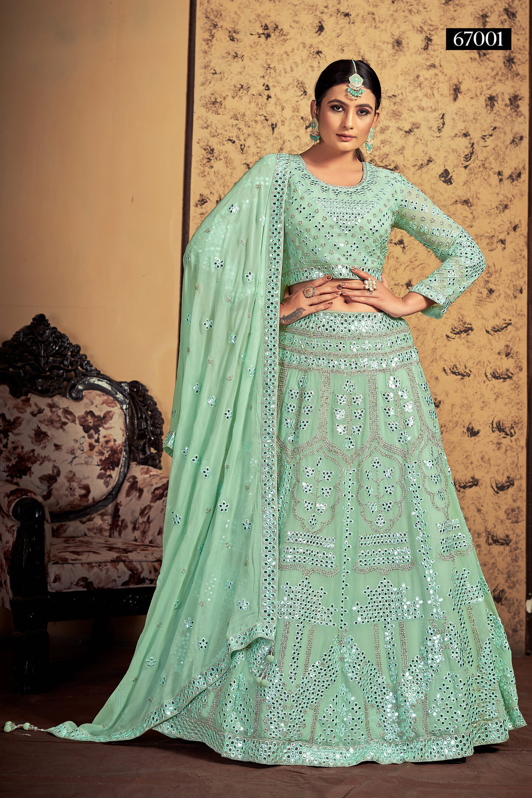 Pista Georgette Lehenga Choli Set | Bridal Lehenga for Women