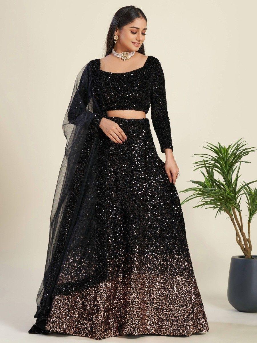 Party-Ready Black Lehenga | Semi-Stitched with Unstitched Choli Material