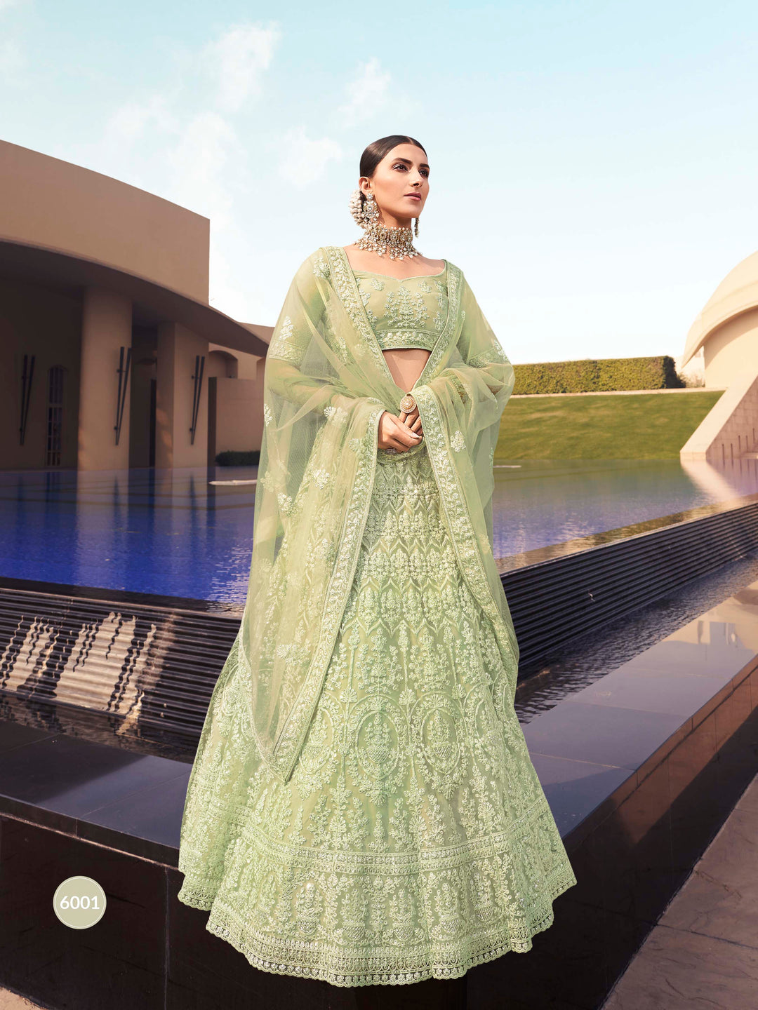 Soft Net Lehenga with Sequins and Dori Work | Semi-Stitched Pista Green Lehenga