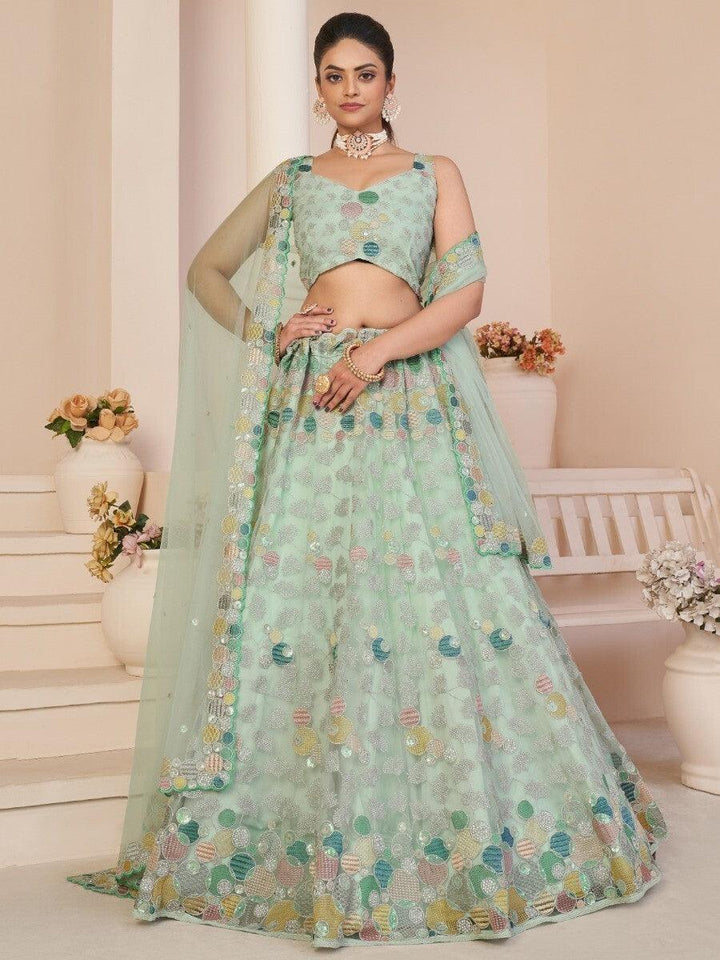 Turquoise Designer Lehenga Choli | Threadwork & Zari Work for Weddings