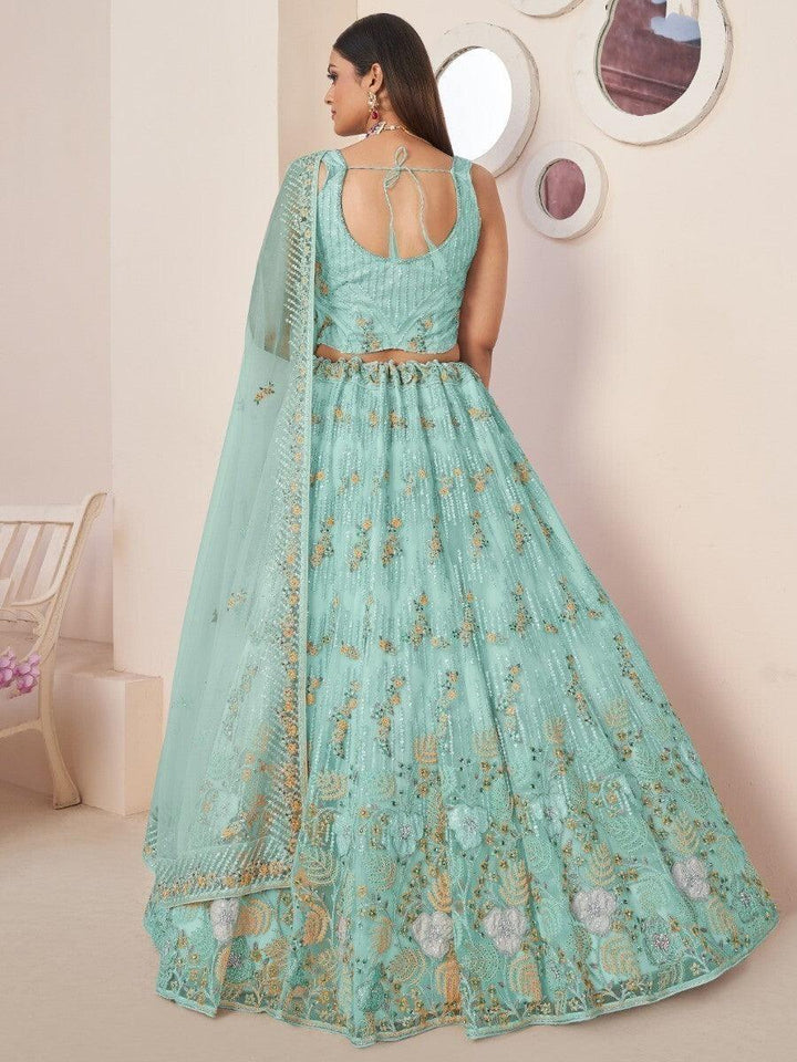 Exquisite Turquoise Lehenga Choli | Sequin, Threadwork & Zari Bridal Set