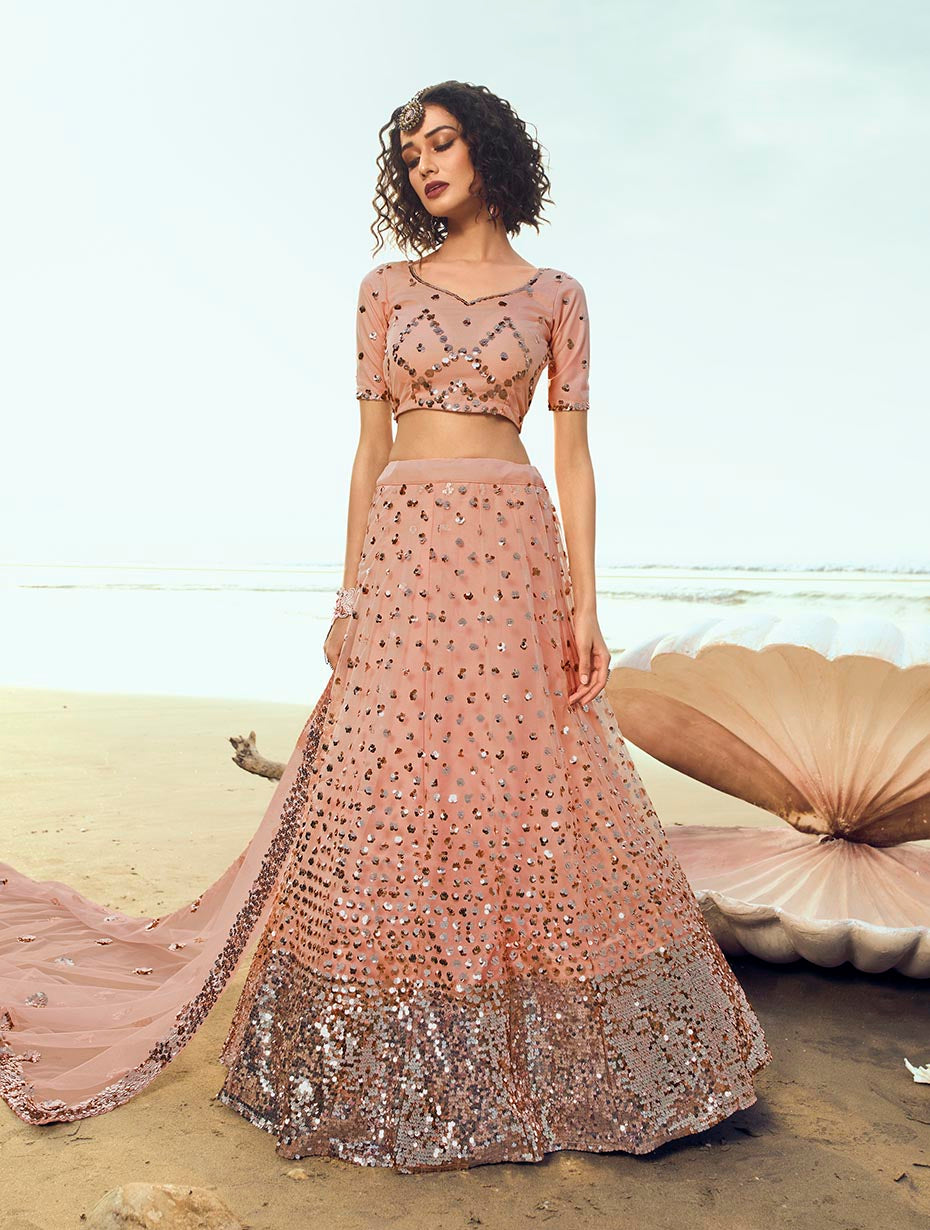 Beautiful Peach Lehenga | Semi-Stitched with Poly Shantoon Lining