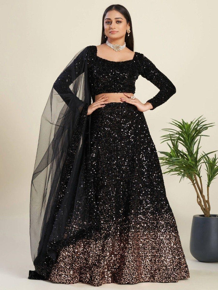 Party-Ready Black Lehenga | Semi-Stitched with Unstitched Choli Material