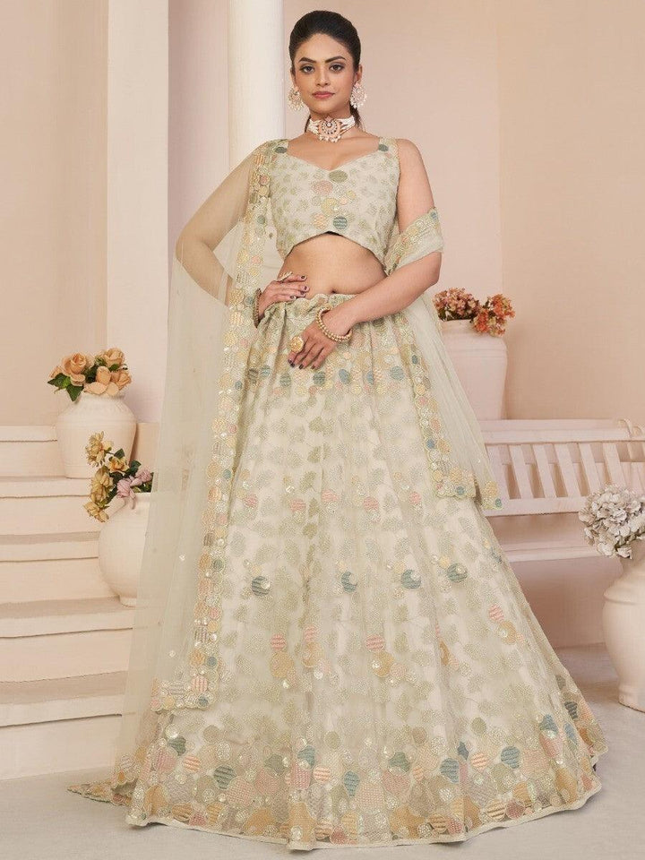 Elegant White Net Lehenga Choli with Sequins | Sangeet & Weddings