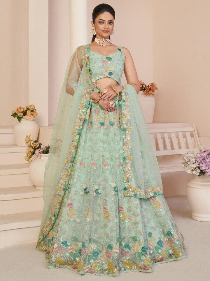 Turquoise Designer Lehenga Choli | Threadwork & Zari Work for Weddings