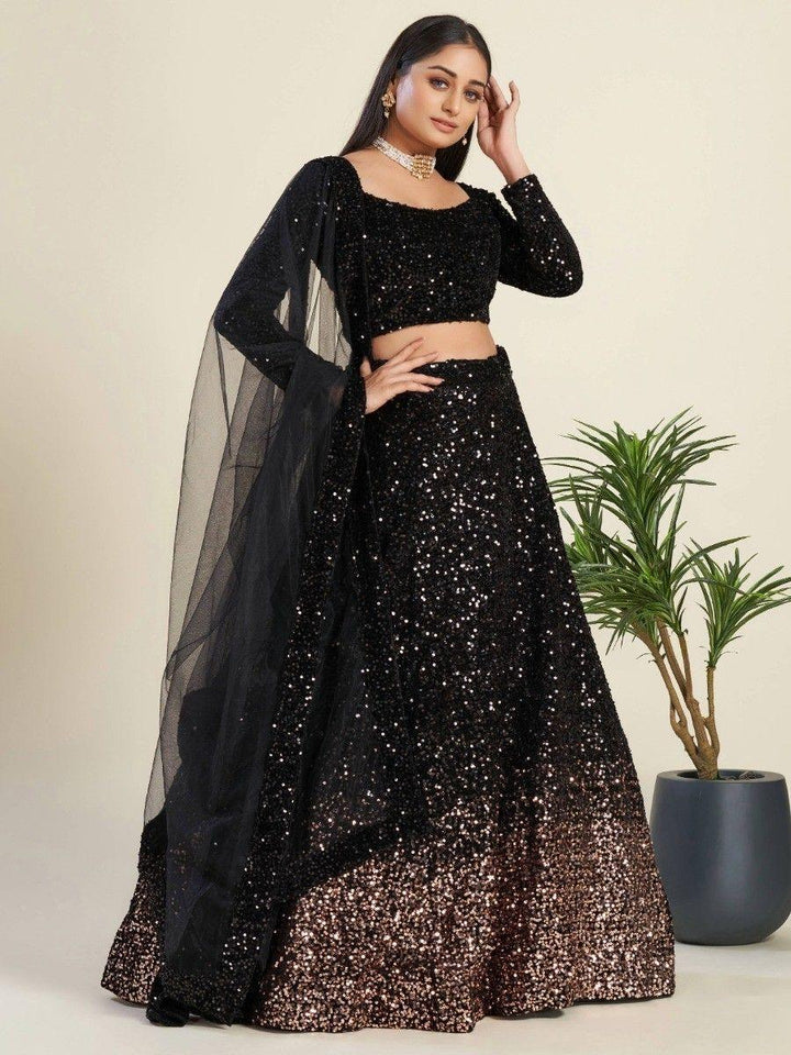 Party-Ready Black Lehenga | Semi-Stitched with Unstitched Choli Material