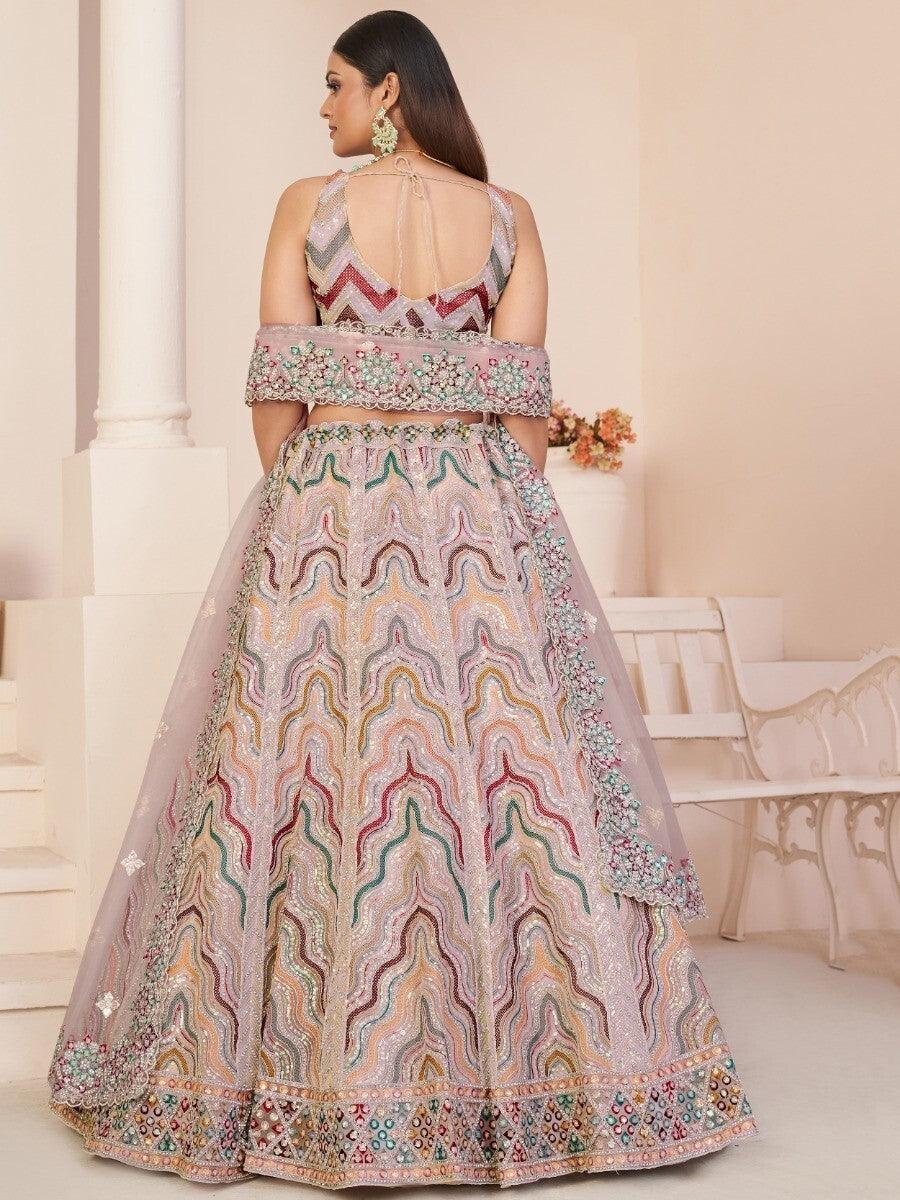 Peach Bridesmaid Lehenga Choli | Sequins Net Fabric with Customizable Fit