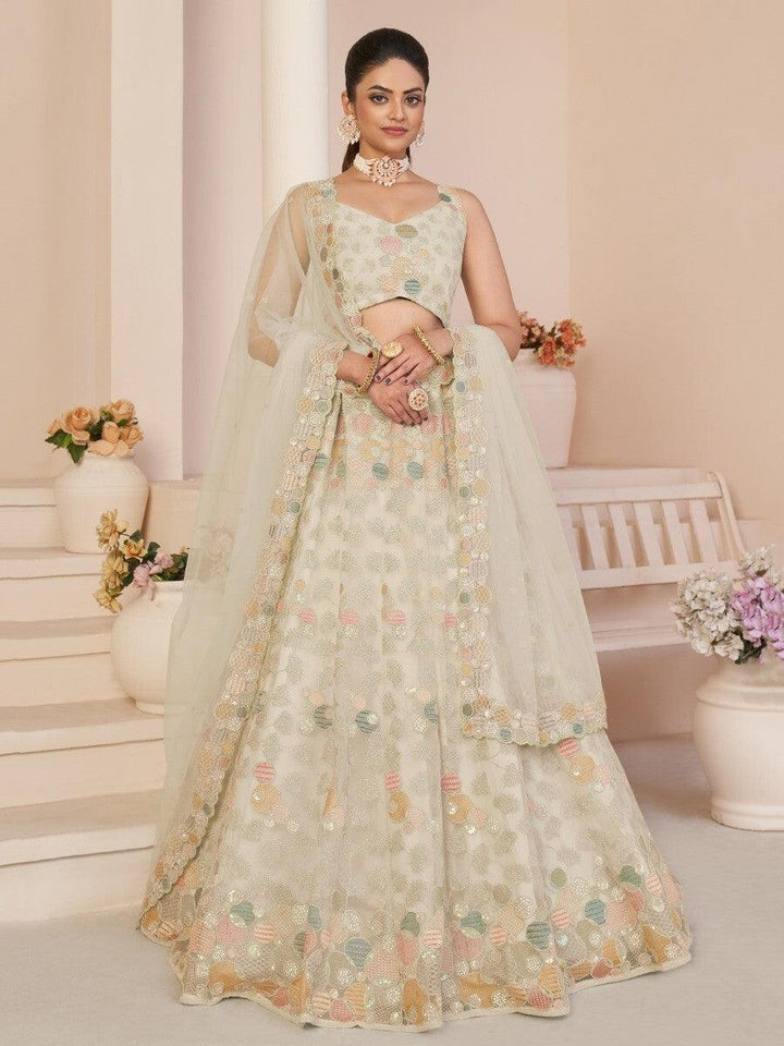 Elegant White Net Lehenga Choli with Sequins | Sangeet & Weddings