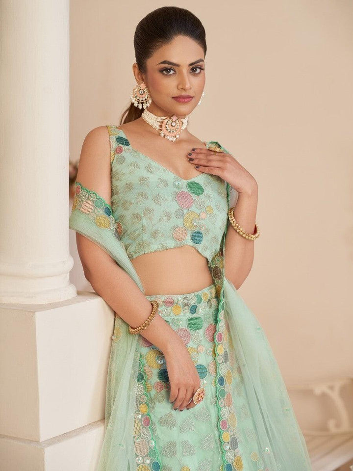 Turquoise Designer Lehenga Choli | Threadwork & Zari Work for Weddings