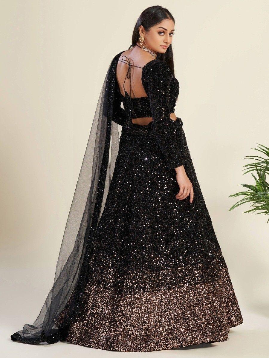 Party-Ready Black Lehenga | Semi-Stitched with Unstitched Choli Material