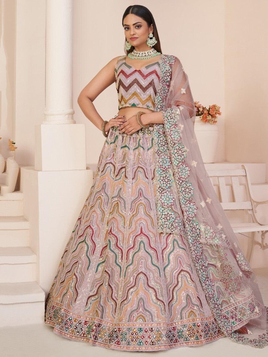 Peach Bridesmaid Lehenga Choli | Sequins Net Fabric with Customizable Fit