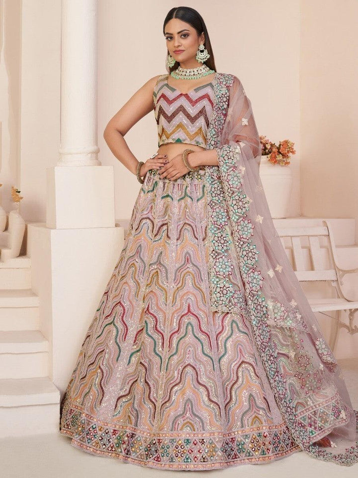 Peach Bridesmaid Lehenga Choli | Sequins Net Fabric with Customizable Fit