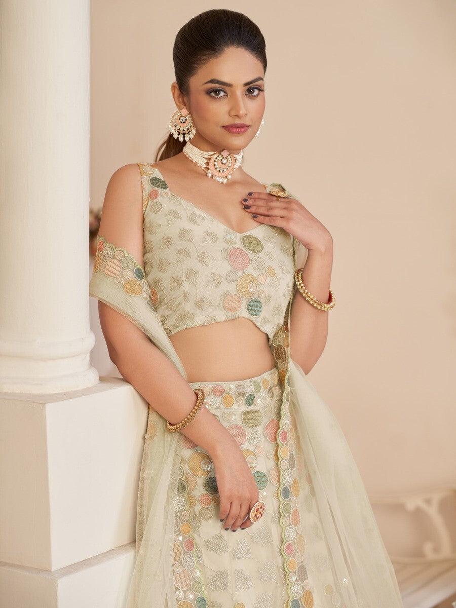 Elegant White Net Lehenga Choli with Sequins | Sangeet & Weddings