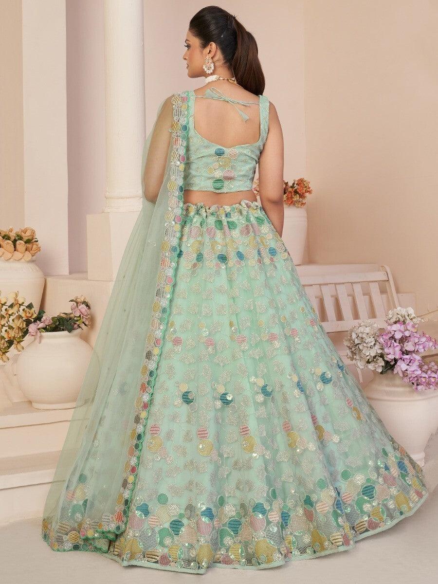 Turquoise Designer Lehenga Choli | Threadwork & Zari Work for Weddings