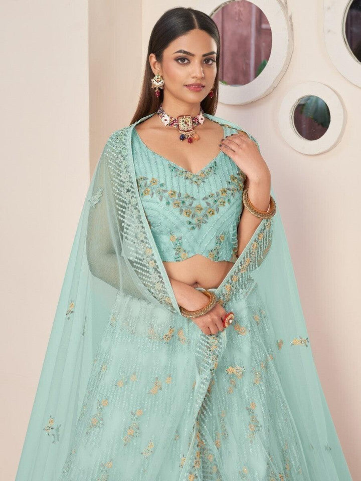 Exquisite Turquoise Lehenga Choli | Sequin, Threadwork & Zari Bridal Set