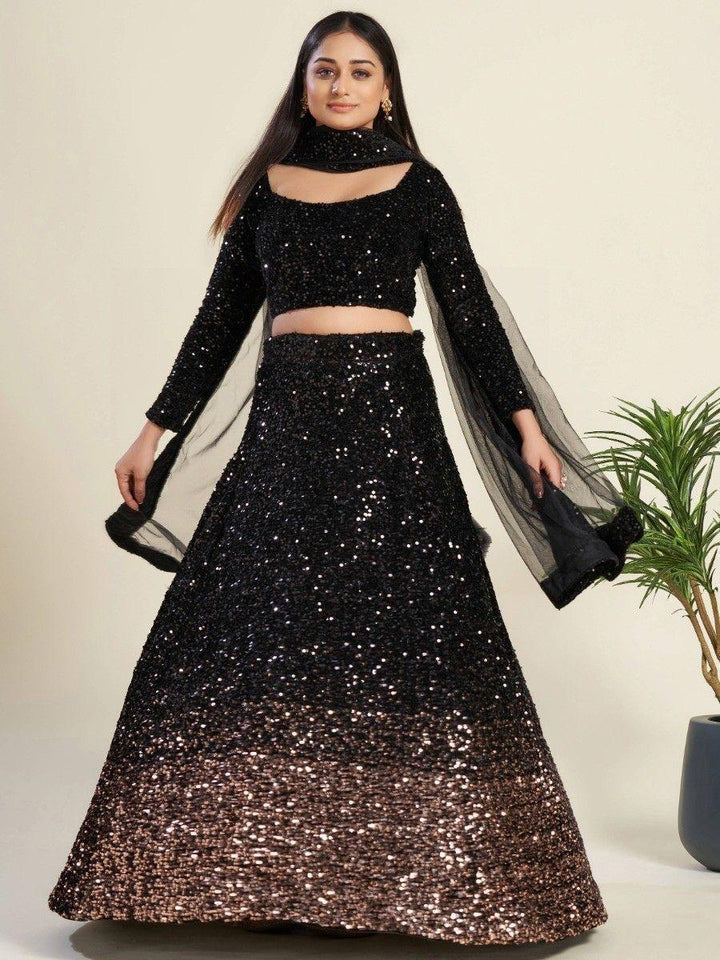 Party-Ready Black Lehenga | Semi-Stitched with Unstitched Choli Material