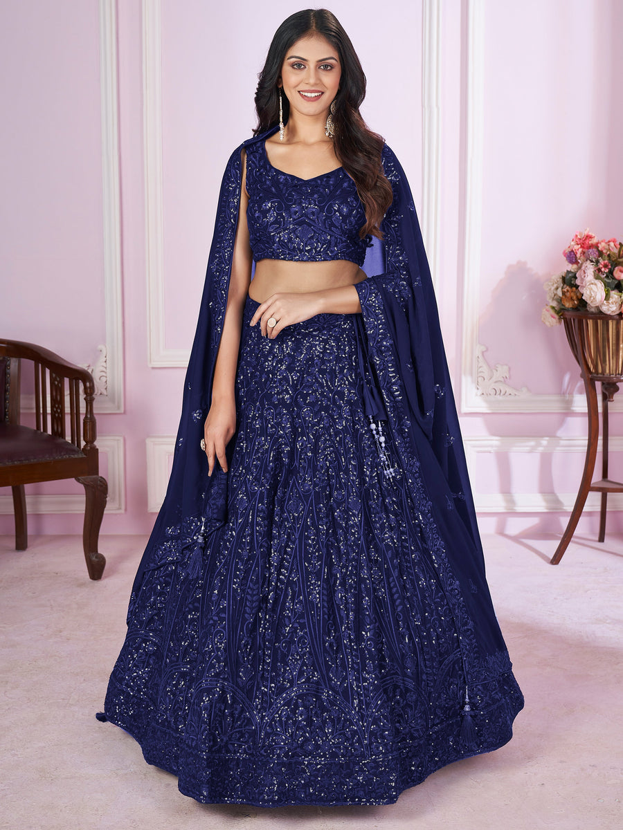 Marvelous Blue Sequins Georgette Engagement Wear Lehenga Choli