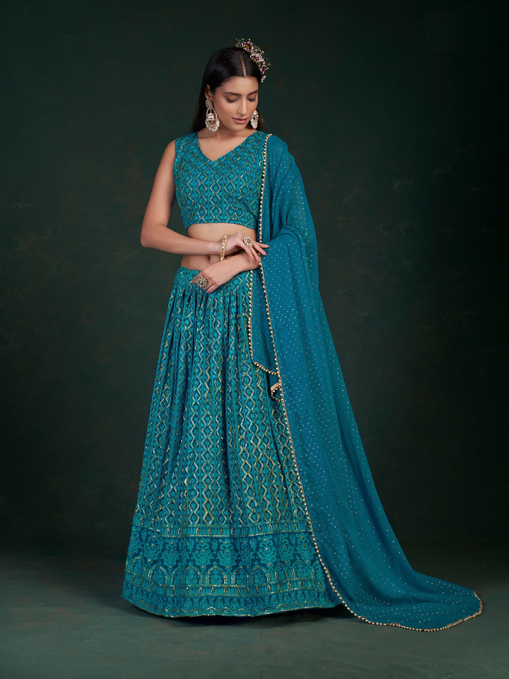 Rama Blue Georgette Lehenga | Bridal Lehenga for Women