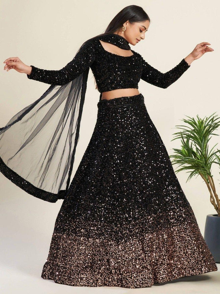 Party-Ready Black Lehenga | Semi-Stitched with Unstitched Choli Material