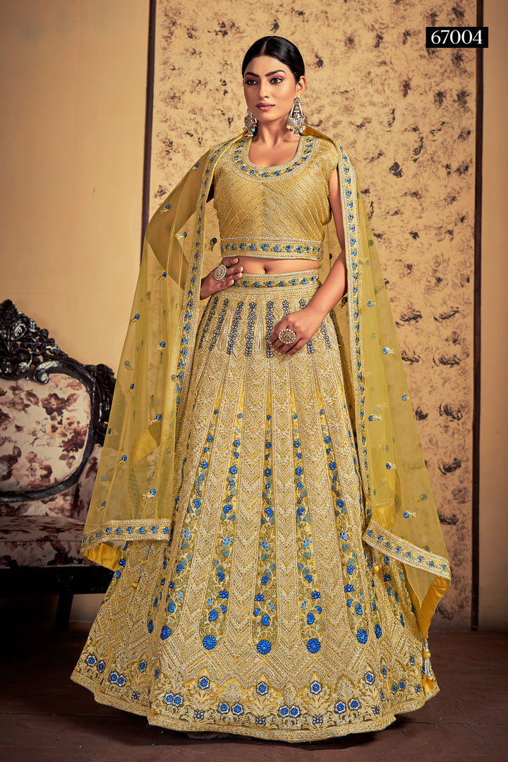 Mustard Soft Net Lehenga | Bridal Lehenga for Wedding