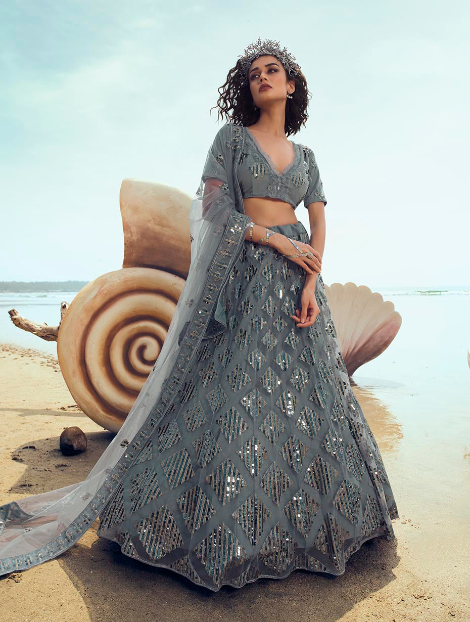 Stunning Grey Lehenga | Ethnic Wear with Poly Shantoon Lining