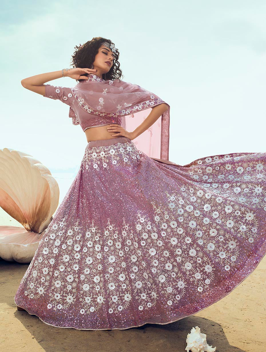 Lilac Net Lehenga | Sequins Work with Luxurious Poly Shantoon Lining