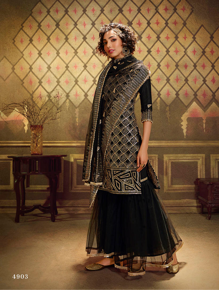 Elegant Black Kurti Set | Soft Net Garara & Dupatta for Wedding Party