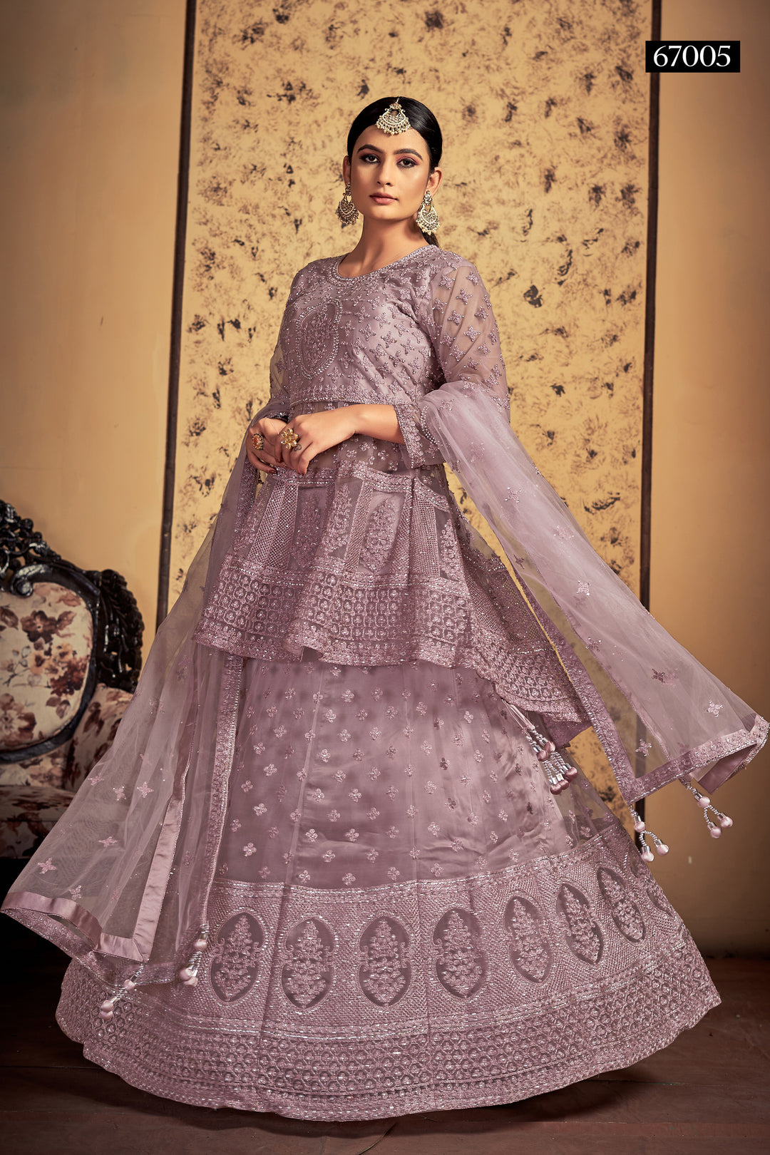 Elegant Mauve Soft Net Lehenga | Bridal Lehenga for Women