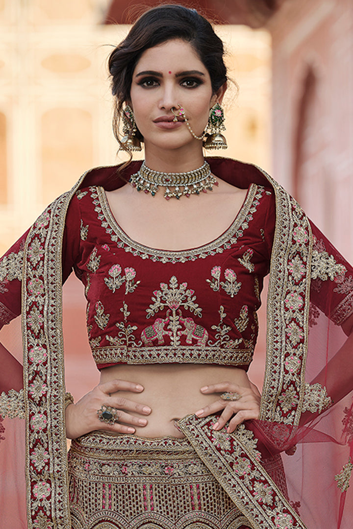 Luxury Velvet Lehenga Choli Set | Bridal Wear with Heavy Embroidery