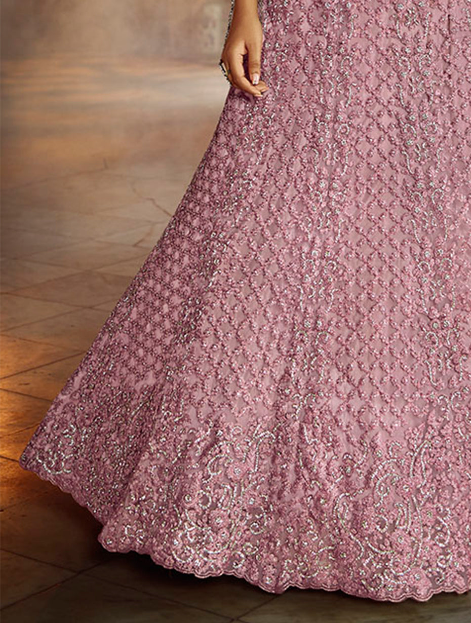 Pink Soft Net Lehenga with Dori and Zarkan Work | Bridal and Festive Wear