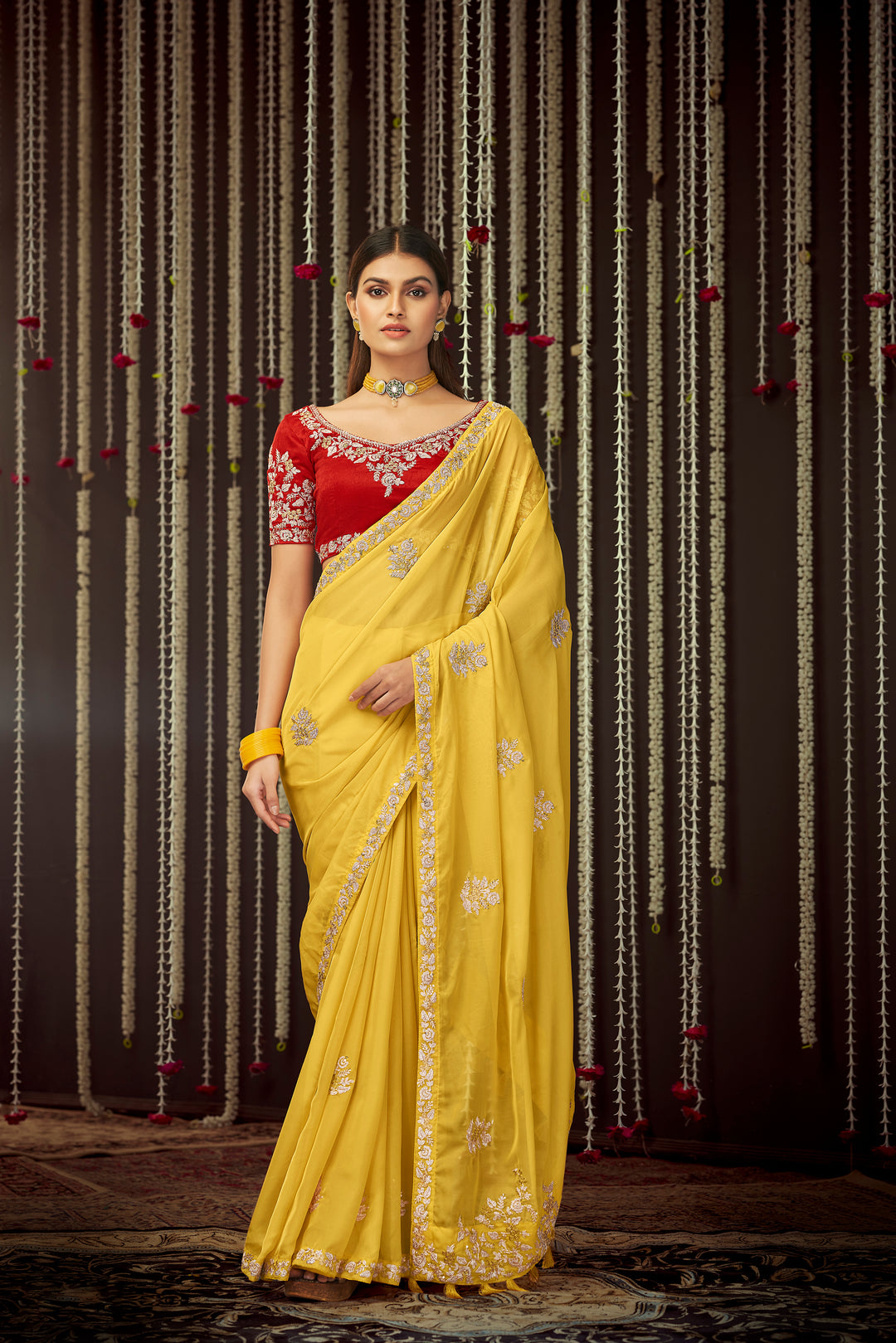 Elegant Mustard Organza Sadi | Indian Wedding Saree for Festive Looks