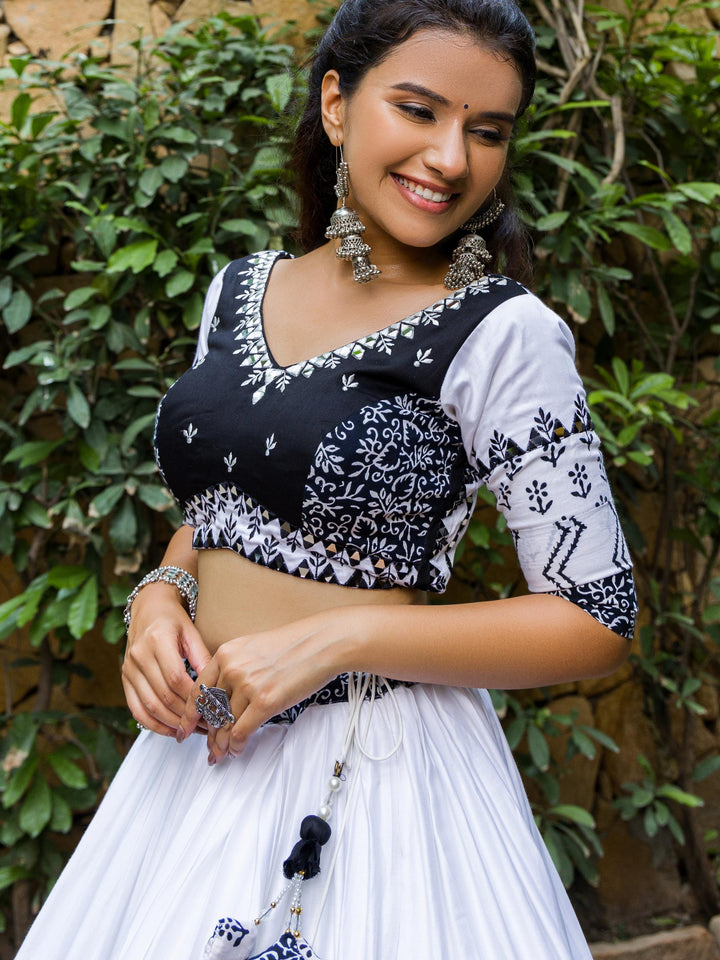 Designer Navratri Chaniya Choli | White-Black Lehenga with Mirror Work