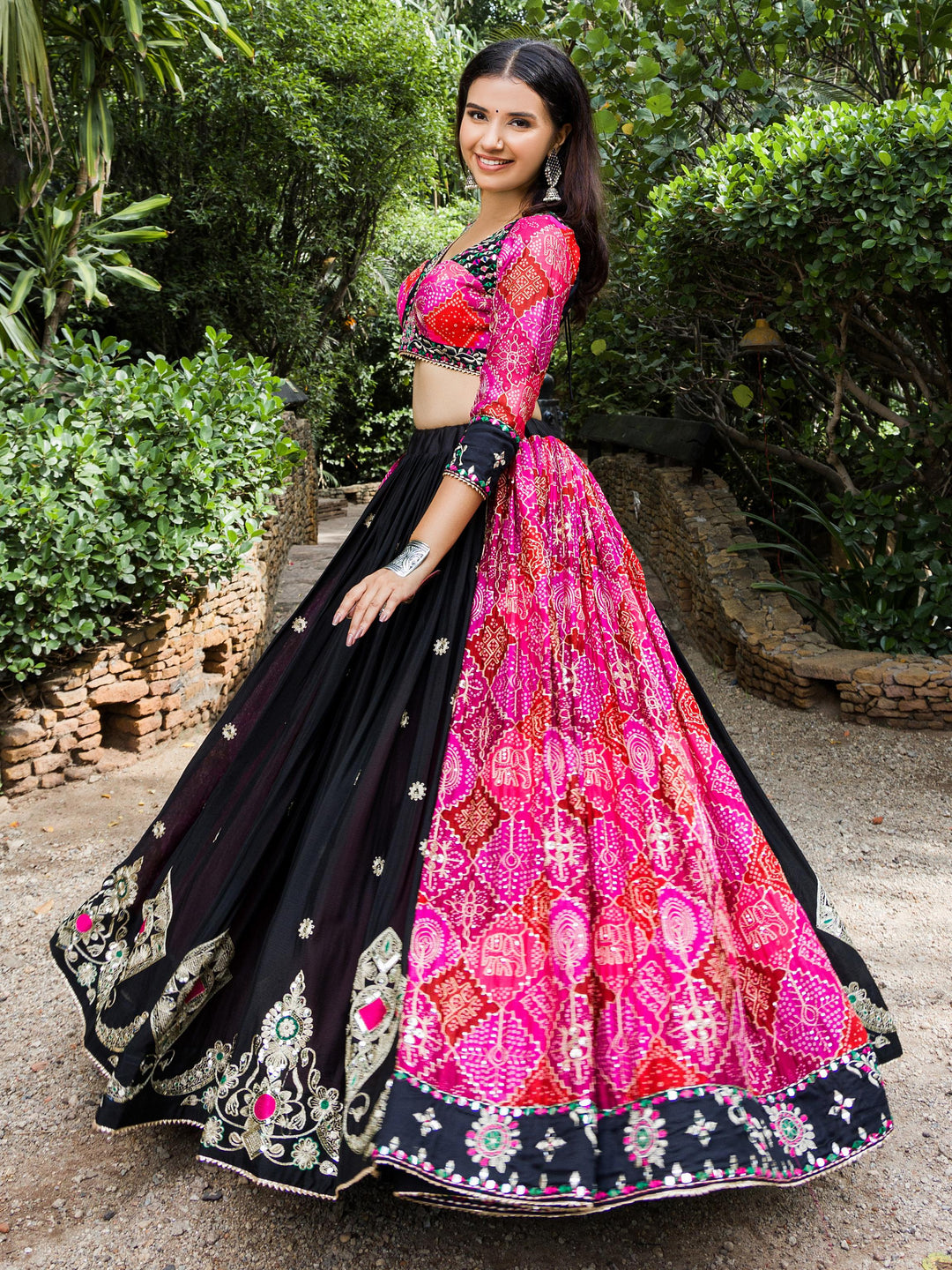 Vibrant Pink & Black Bandhani Chaniya Choli | Traditional Indian Ethnic Wear for Festive Occasions