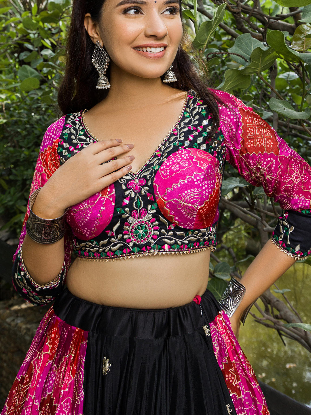 Vibrant Pink & Black Bandhani Chaniya Choli | Traditional Indian Ethnic Wear for Festive Occasions