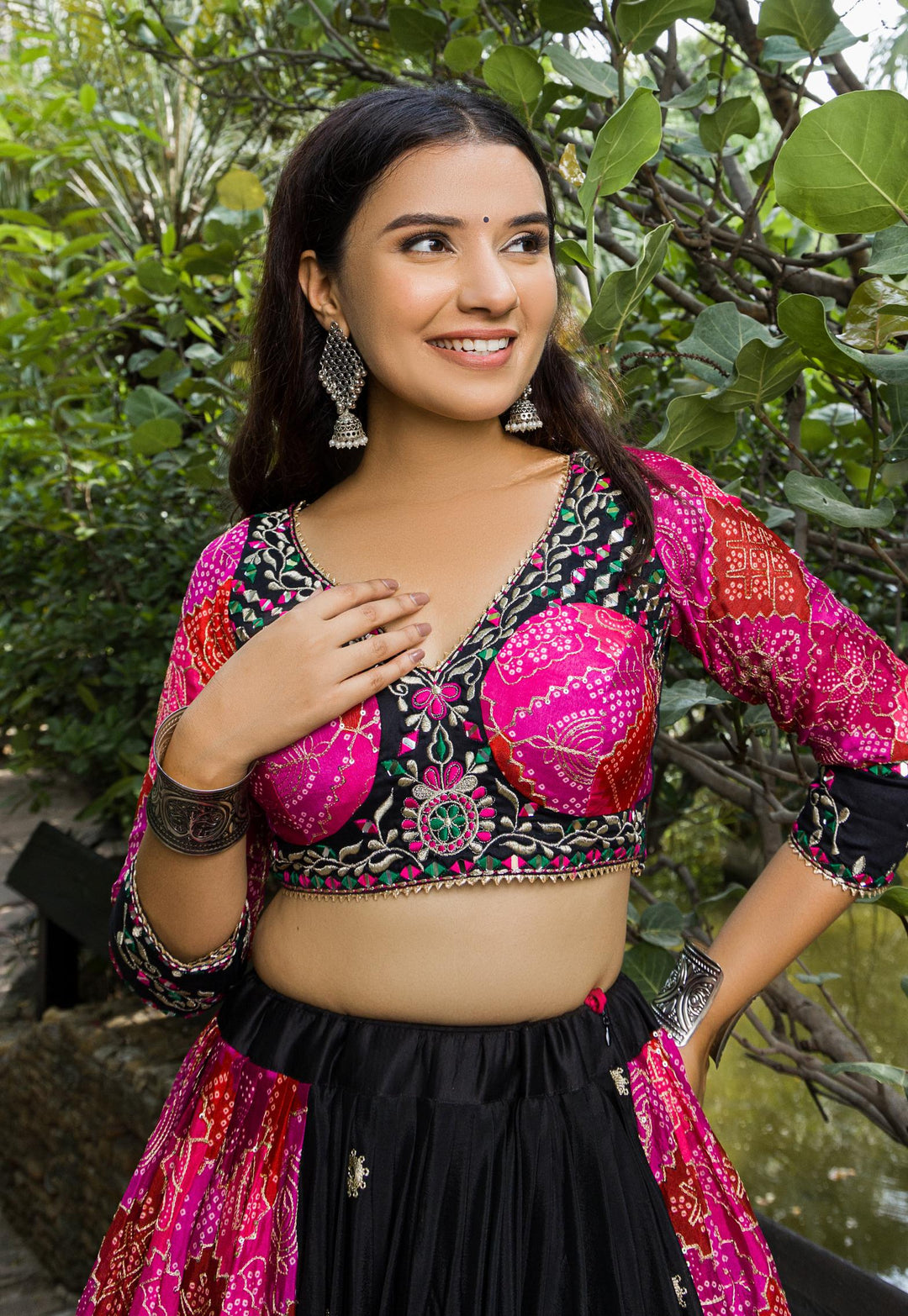 Vibrant Pink & Black Bandhani Chaniya Choli | Traditional Indian Ethnic Wear for Festive Occasions